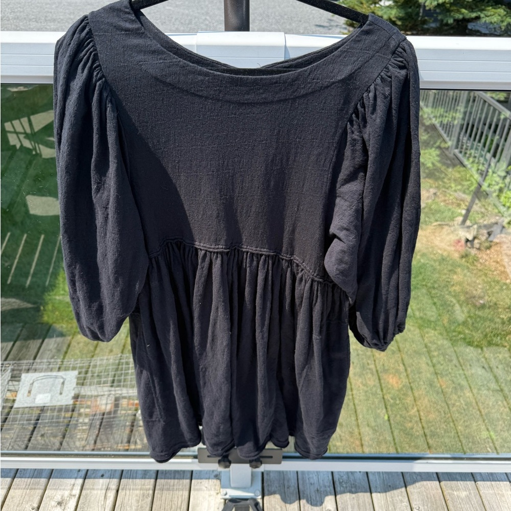 Free People Black Puff Sleeve Mini Dress